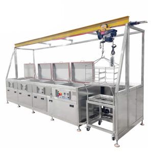 Metal Cleaning Machine With Crane 264L Four Tanks Debris Oil Grease Stains Removal