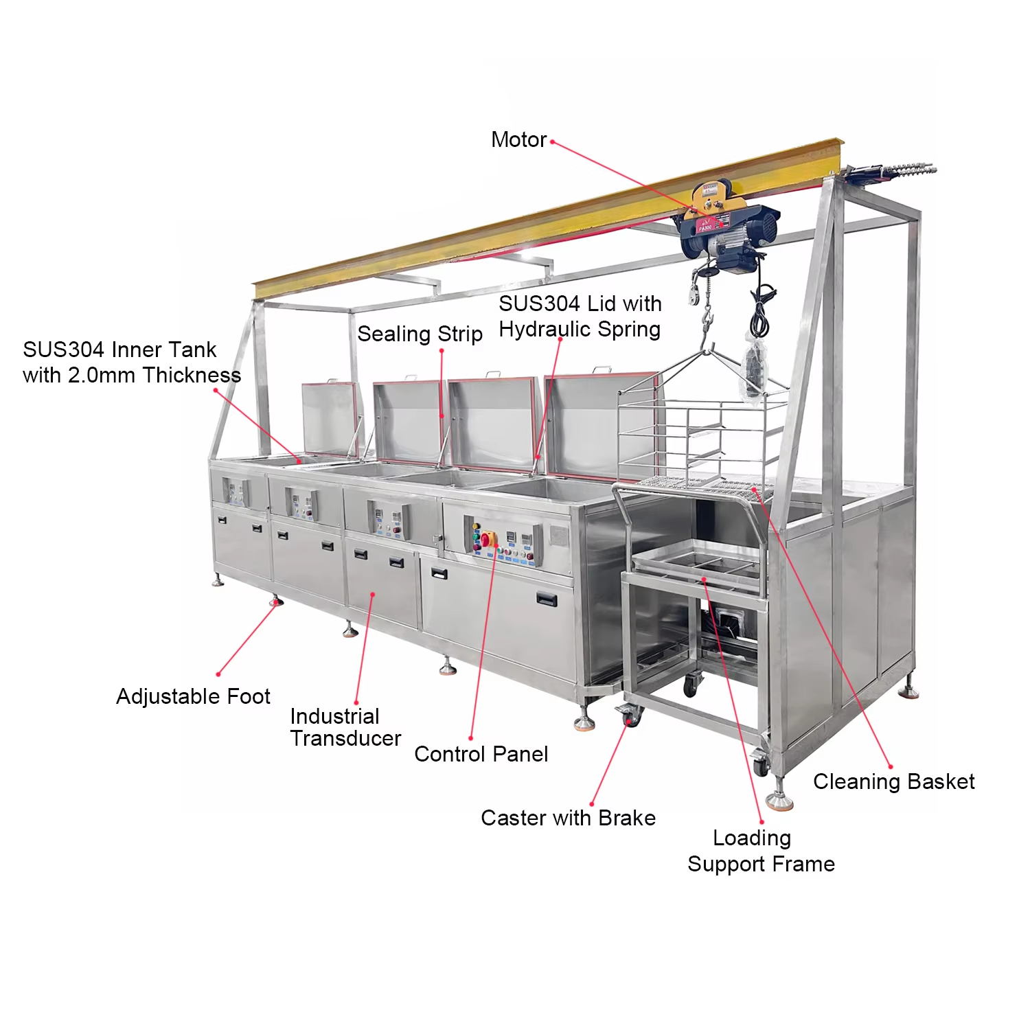 Ultrasonic Cleaning Machine With Crane 175L Four Tanks Parts Washer for Workshop - Image 4