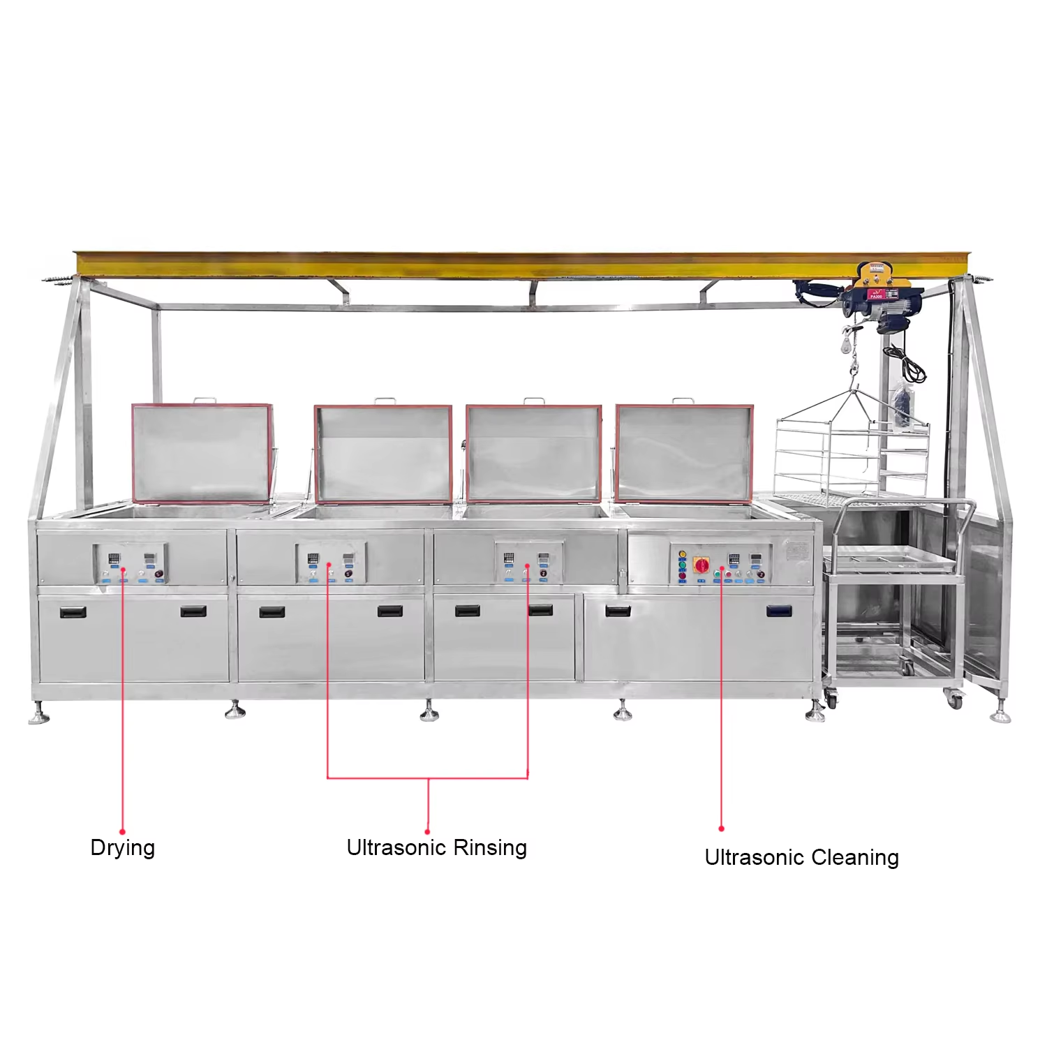 Ultrasonic Cleaning Machine With Crane 175L Four Tanks Parts Washer for Workshop - Image 3