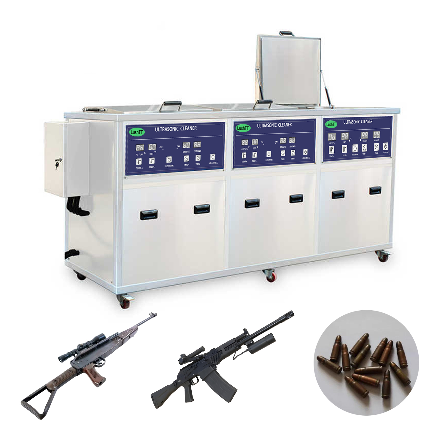 Ultra Sonic Cleaner 264L Three Groove Gun Cleaning Rinse Filtration Dry