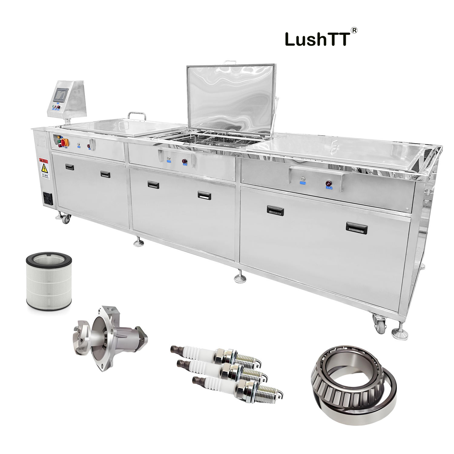 Automotive Parts Washing Machine Three Tanks 96L With Filter Dryer 28khz 40khz 68khz 80khz 120khz