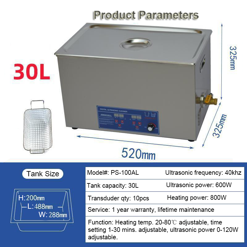Ultrasonic Cleaner 30L Stainless Steel Tank Power Adjustable 40kHz - Image 10